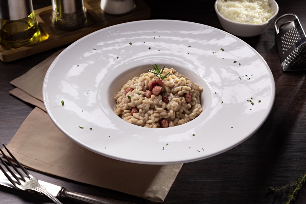 Risoto de cacau com Linguiça Calabresa Fininha