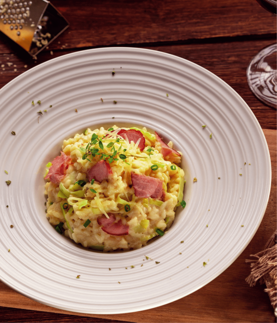 Risoto de vinho branco com lascas de Pastrami